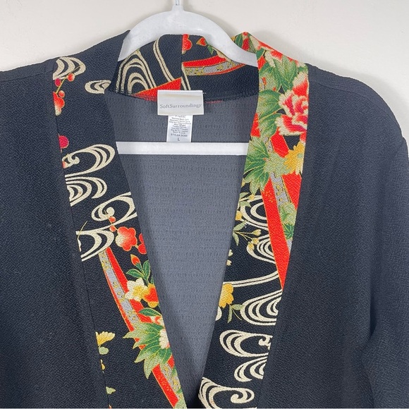 Soft Surroundings Kimono Jacket Womens Large Floral Textured Cardigan Black - Picture 3 of 6